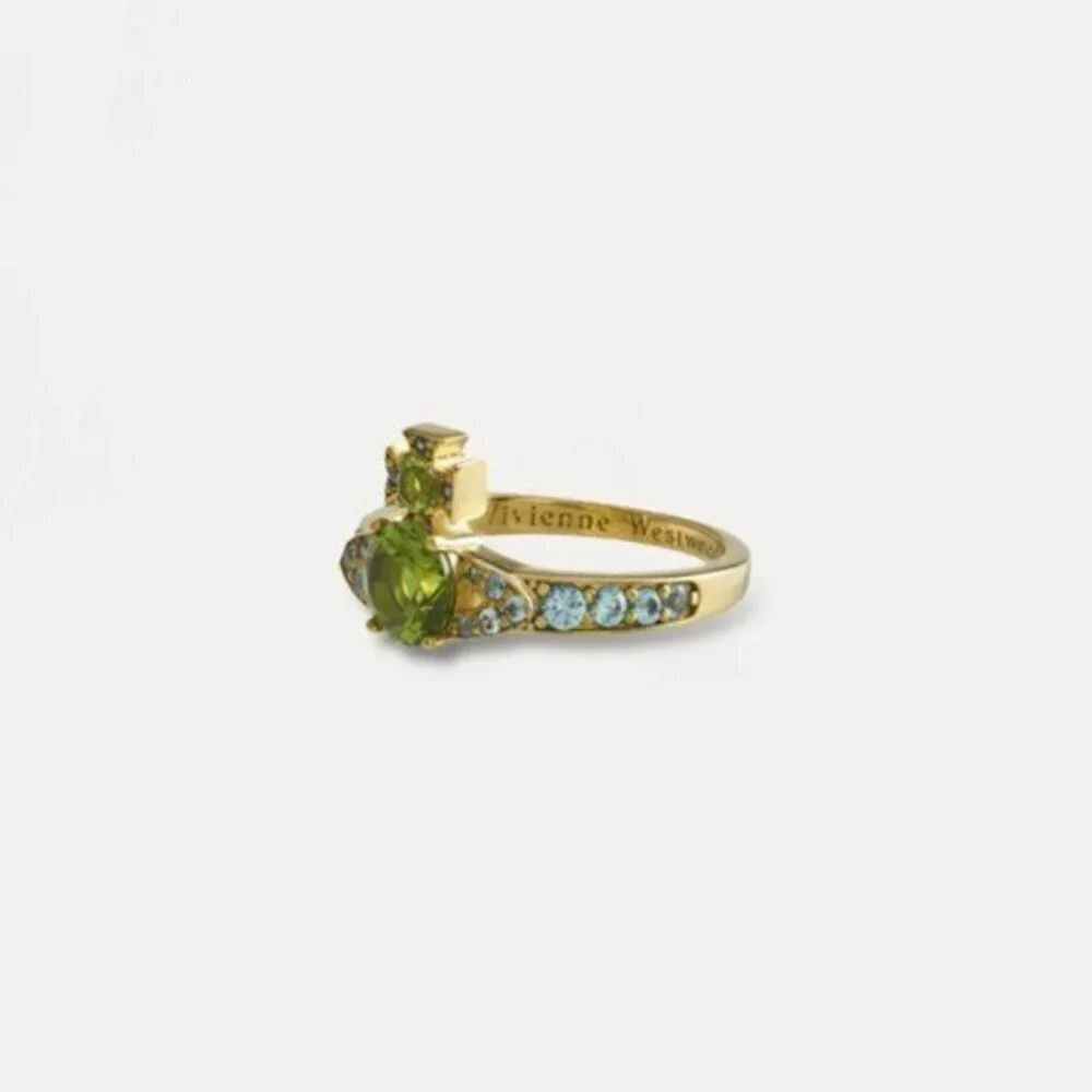 Vivienne Westwood ISMENE Ring Green Crystal Orb Gold Tone Size M Rare - Picture 2 of 6